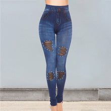 Load image into Gallery viewer, PUIMENTIUA 2019 New Blue Hole Jeans Pancil Pants Women`s Mid High Waist Stretch Denim Jeans Casual Stretch Skinny Trousers Jeans