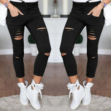 Load image into Gallery viewer, Casual Skinny Jeans Women Stretch Hole Slim Fit Denim Leggings Pencil Pants High Waist Trousers Army Green White Black XXL