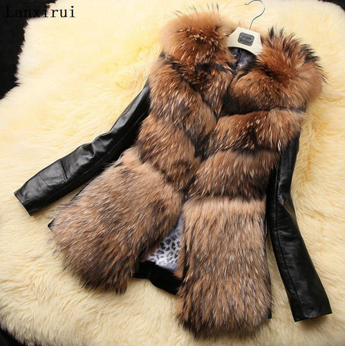 Fur Jacket Gilet Winter Thick Warm Leather Mink Faux Fur Coat Collar Women Pelliccia Ecologica Manteaux Fausse Fourrure XXXL