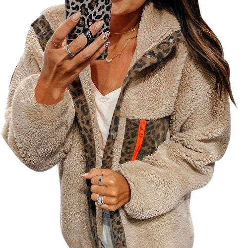 Faux Fur Coat Female Leopard Print Hooded Jacket Casual Winter Coat Women Warm Faux Fur Teddy Coat manteau fourrure femme D25