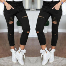 Load image into Gallery viewer, Military Army Green Skinny Ripped Holes Jeans Women High Waist Stretch Denim Pencil Pants Shredded Leggings Trousers