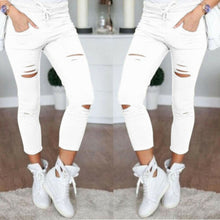 Load image into Gallery viewer, Military Army Green Skinny Ripped Holes Jeans Women High Waist Stretch Denim Pencil Pants Shredded Leggings Trousers