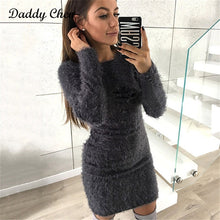 Load image into Gallery viewer, 2017 Fashion Winter Plush sweater Dress Women Casual Sexy Mini bandage Dress Female Party night Bodycon Christmas Black clothing