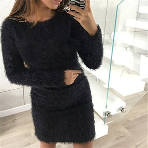 2017 Fashion Winter Plush sweater Dress Women Casual Sexy Mini bandage Dress Female Party night Bodycon Christmas Black clothing