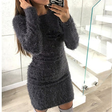 Load image into Gallery viewer, 2017 Fashion Winter Plush sweater Dress Women Casual Sexy Mini bandage Dress Female Party night Bodycon Christmas Black clothing