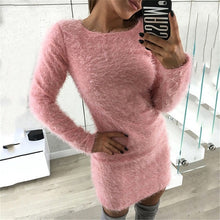 Load image into Gallery viewer, 2017 Fashion Winter Plush sweater Dress Women Casual Sexy Mini bandage Dress Female Party night Bodycon Christmas Black clothing