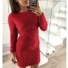 Load image into Gallery viewer, 2017 Fashion Winter Plush sweater Dress Women Casual Sexy Mini bandage Dress Female Party night Bodycon Christmas Black clothing