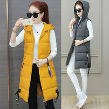 Load image into Gallery viewer, New winter clothing long vest sleeveless hooded down cotton slim waistcoat warm vest female