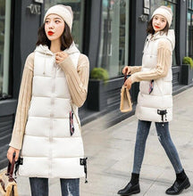 Load image into Gallery viewer, New winter clothing long vest sleeveless hooded down cotton slim waistcoat warm vest female