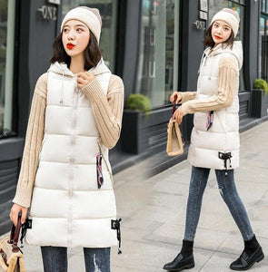 New winter clothing long vest sleeveless hooded down cotton slim waistcoat warm vest female