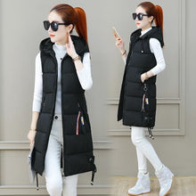 Load image into Gallery viewer, New winter clothing long vest sleeveless hooded down cotton slim waistcoat warm vest female