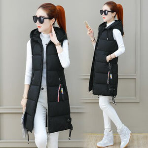 New winter clothing long vest sleeveless hooded down cotton slim waistcoat warm vest female