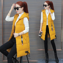 Load image into Gallery viewer, New winter clothing long vest sleeveless hooded down cotton slim waistcoat warm vest female