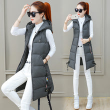 Load image into Gallery viewer, New winter clothing long vest sleeveless hooded down cotton slim waistcoat warm vest female