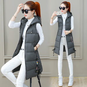 New winter clothing long vest sleeveless hooded down cotton slim waistcoat warm vest female