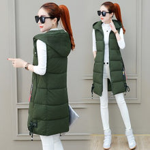 Load image into Gallery viewer, New winter clothing long vest sleeveless hooded down cotton slim waistcoat warm vest female