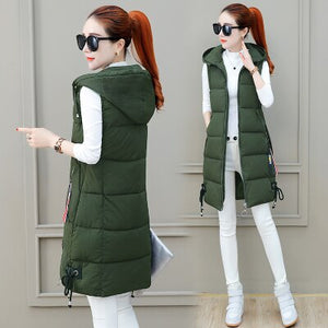 New winter clothing long vest sleeveless hooded down cotton slim waistcoat warm vest female