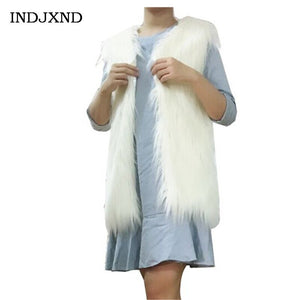 INDJXND Fashion Winter Faux Fur Waistcoat Women Vest Women's Coat Artificial Furs Jacket Gilet Veste Fourrure Femme Warm Outwear