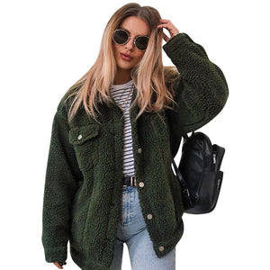 2019 New Womens Coats Winter Lapel Lamb Coat, Female Loose Coat Long Sleeve Women Clothes Manteau Fourrure Femme Fourrure Femme