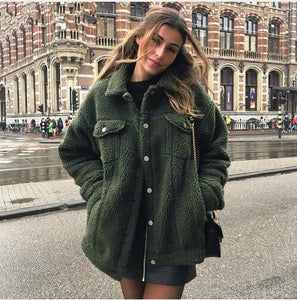 2019 New Womens Coats Winter Lapel Lamb Coat, Female Loose Coat Long Sleeve Women Clothes Manteau Fourrure Femme Fourrure Femme