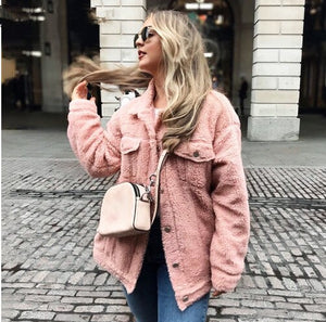 2019 New Womens Coats Winter Lapel Lamb Coat, Female Loose Coat Long Sleeve Women Clothes Manteau Fourrure Femme Fourrure Femme