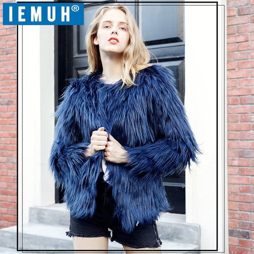 IEMUH Faux Fur Coat Plus Size Women Fur Coats Autumn Winter Pink Faux Fur Shaggy Jacket fourrure bontjas