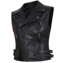 Load image into Gallery viewer, Women faux Leather Vests Ladies Novelty Motorcycle Zippers embossed PU Vest Slim tactical Rivet WaistCoat female European drop