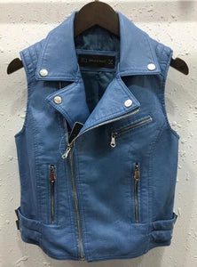 Women faux Leather Vests Ladies Novelty Motorcycle Zippers embossed PU Vest Slim tactical Rivet WaistCoat female European drop