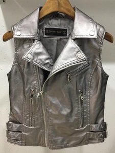 Women faux Leather Vests Ladies Novelty Motorcycle Zippers embossed PU Vest Slim tactical Rivet WaistCoat female European drop