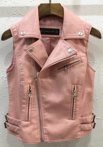 Women faux Leather Vests Ladies Novelty Motorcycle Zippers embossed PU Vest Slim tactical Rivet WaistCoat female European drop