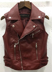 Women faux Leather Vests Ladies Novelty Motorcycle Zippers embossed PU Vest Slim tactical Rivet WaistCoat female European drop