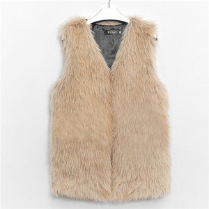 Women Winter Sleeveless Outwear Faux Fur Vest Women's Coats Jackets Gilet Veste Fourrure Femme Casual Waistcoat Plus Size S222