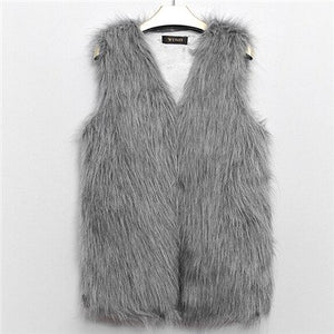 Women Winter Sleeveless Outwear Faux Fur Vest Women's Coats Jackets Gilet Veste Fourrure Femme Casual Waistcoat Plus Size S222