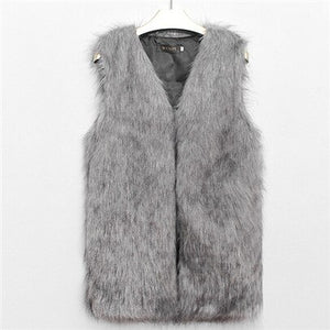 Women Winter Sleeveless Outwear Faux Fur Vest Women's Coats Jackets Gilet Veste Fourrure Femme Casual Waistcoat Plus Size S222