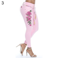 Load image into Gallery viewer, Fashion Embroidery Flower Elastic Skinny Jeans Women Long Pencil Pants Trousers