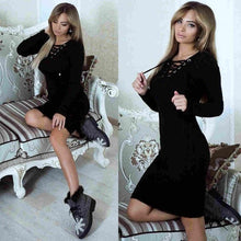 Load image into Gallery viewer, Women Autumn Winter V-Neck Long Sleeve Knit Bodycon Sweater Mini Dress Female Warm Party Dresses Ladies Clothing Femme Vestdiaos