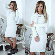 Load image into Gallery viewer, Women Autumn Winter V-Neck Long Sleeve Knit Bodycon Sweater Mini Dress Female Warm Party Dresses Ladies Clothing Femme Vestdiaos