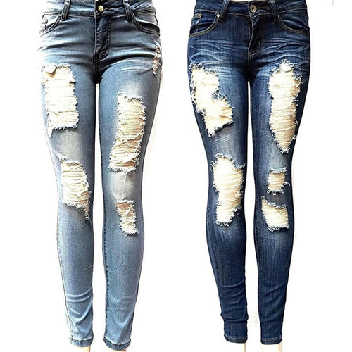 S-XXL Women's Skinny Hole Ripped Jeans New Fashion Women Baggar Pants Boyfriend Denim Biker Jeans Female Pencil Pants Softener