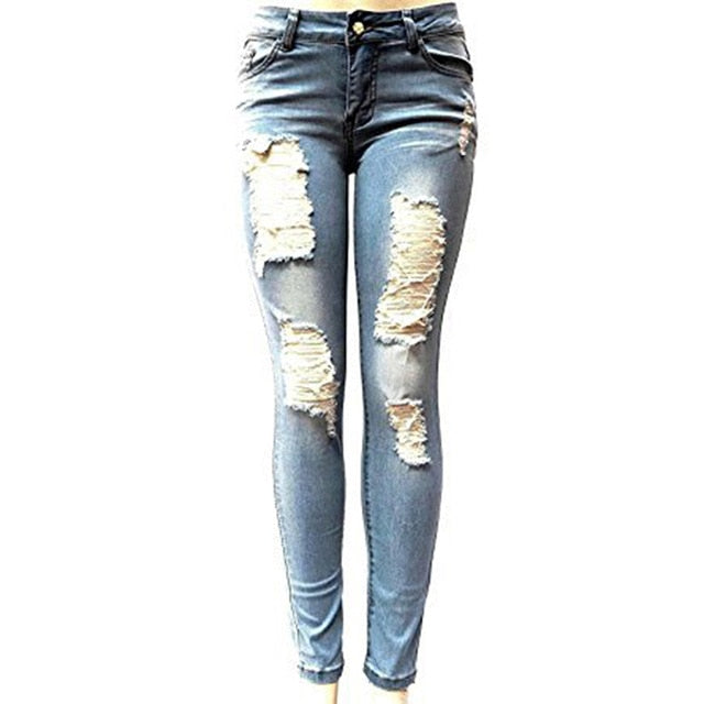 S-XXL Women's Skinny Hole Ripped Jeans New Fashion Women Baggar Pants Boyfriend Denim Biker Jeans Female Pencil Pants Softener
