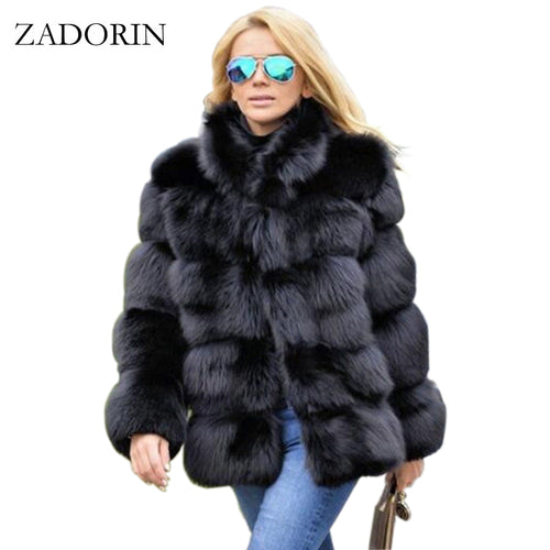 ZADORIN 2019 New Winter Coat Women Faux Fox Fur Coat Plus Size Women Stand Collar Long Sleeve Faux Fur Jacket Fur gilet fourrure