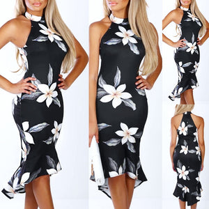 Vestidos 2019 Women's Dresses Spring Summer Dress Women Off Shouder Blooming Babe Floral Dip Hem Party Evening Midi Dress