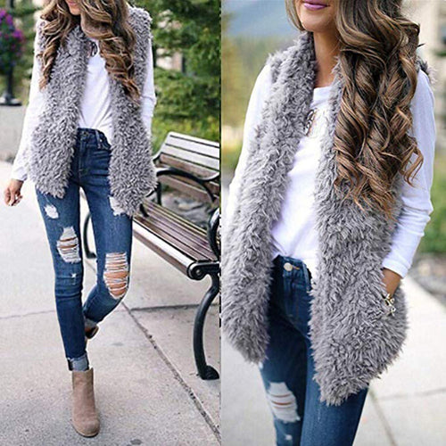 Winter Autumn Women Outwear Sleeveless Fur Vest Warm Faux Fur Light Casual Furry Vests Fake Fur Coat Manteau Fourrure Femme