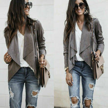 Load image into Gallery viewer, Womens Long Sleeve Waterfall Cardigan Blazer Coat Outwear Suede Biker Jacket