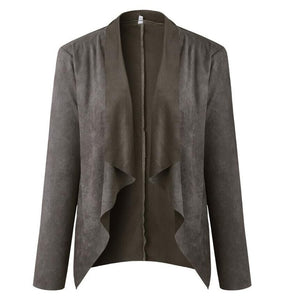 Womens Long Sleeve Waterfall Cardigan Blazer Coat Outwear Suede Biker Jacket